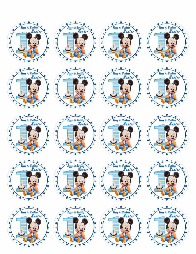 BABY MICKEY MOUSE 1st Birthday Edible Cake or Cupcake Topper