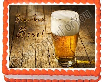 Glass of Beer on Wooden Table - Edible Cake or Cupcake Topper