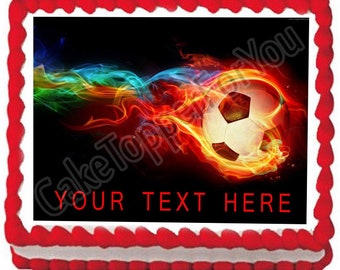 Flaming Soccer Ball - Edible Cake or Cupcake Topper