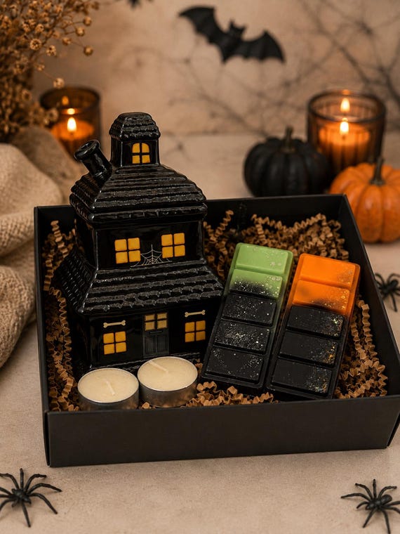 Black Haunted House, Wax Melt Burner, Wax Gift Set, Spooky Season, Home Fragrance, Gifts for Him Her