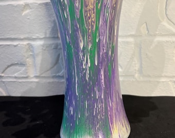 Purple, White, Lavender, and  Green race on Hand Painted Glass Vase for Flowers