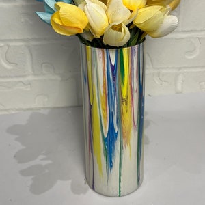 Many Colors Glass Vase Rainbow on White Hand Painted Vase for Flowers