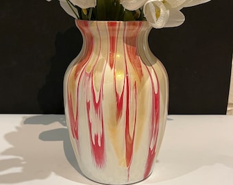 White, Red and Gold Glass Vase