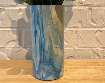 Blue and White Glass Vase for Flowers Hand Painted
