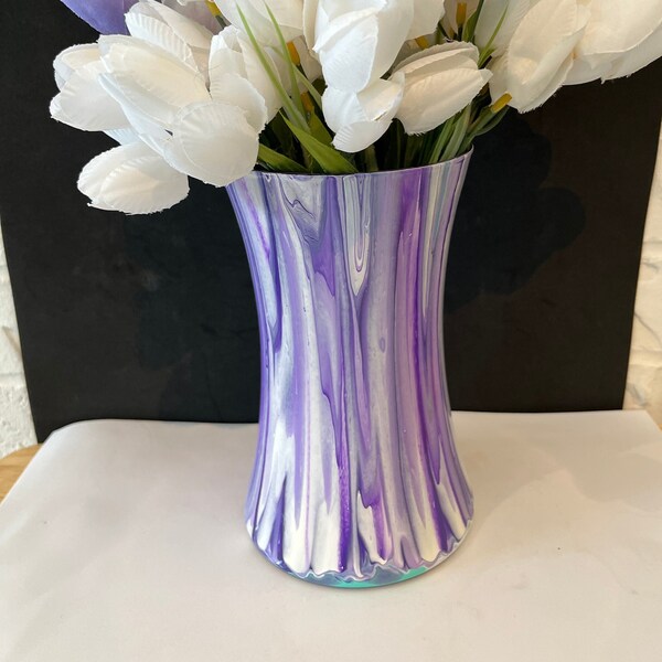 Purple, Lavender and White with a little bit of Teal Glass Vase for Flowers
