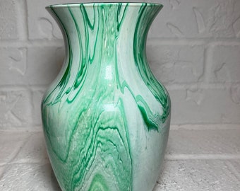 Green, White and Silver Glass Vase for Any  Flowers