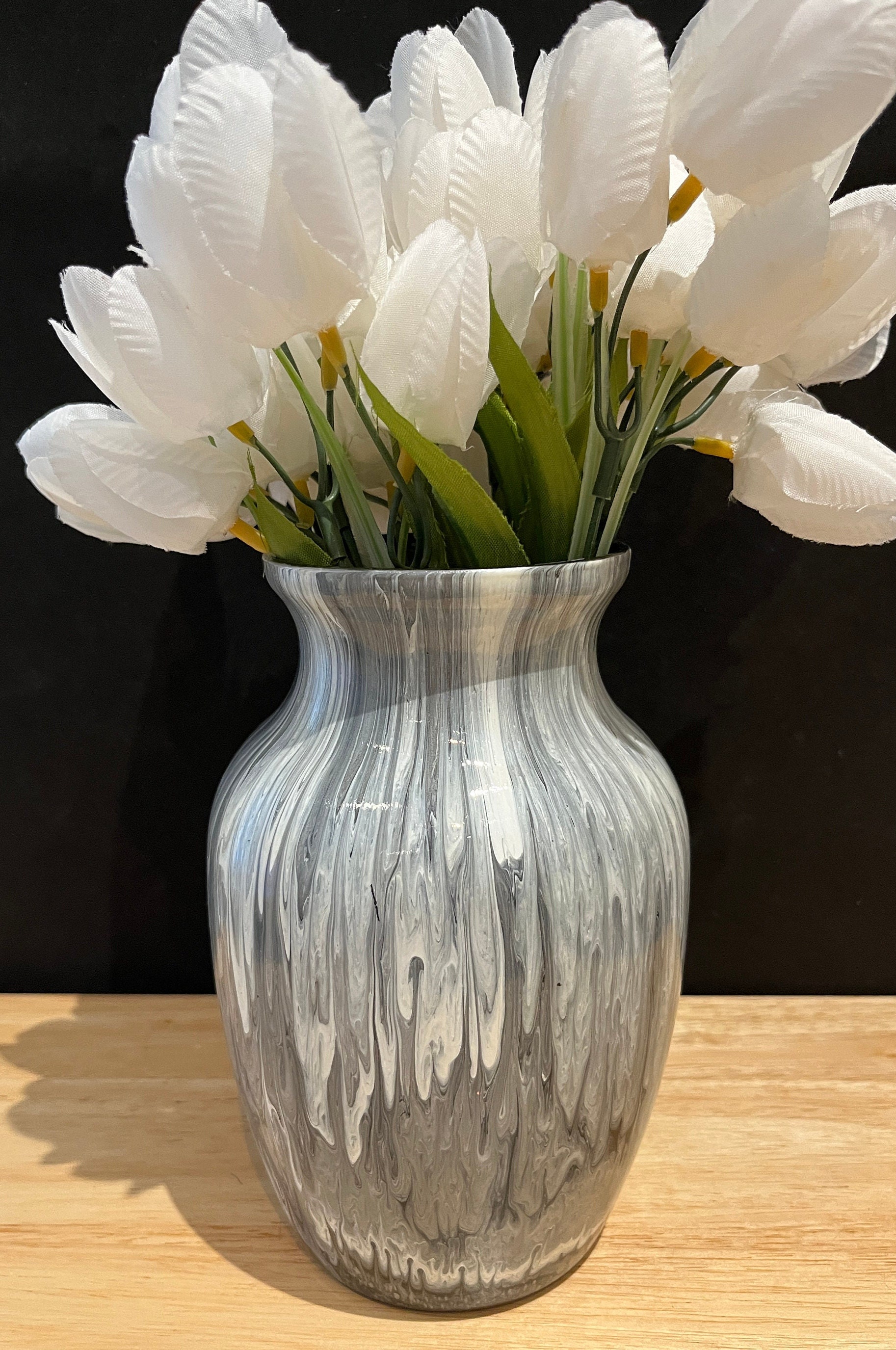 Grey, White and Black Glass Vase - Etsy