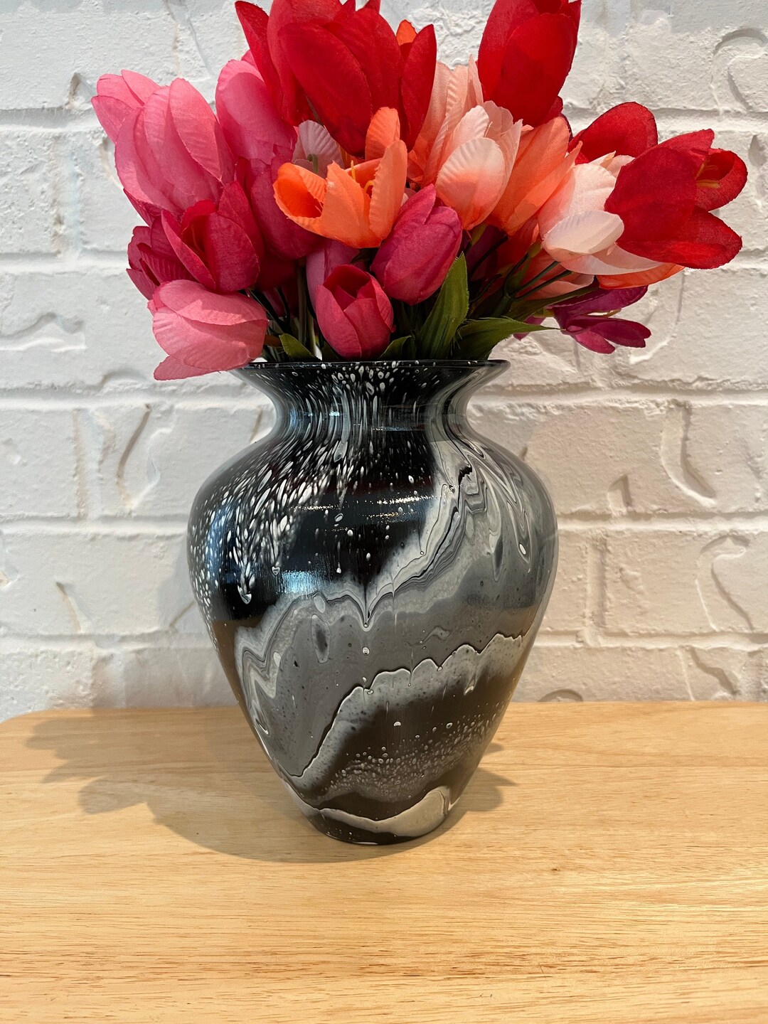 Black, Gray and White Vase for Flowers Handpainted Stunning Etsy