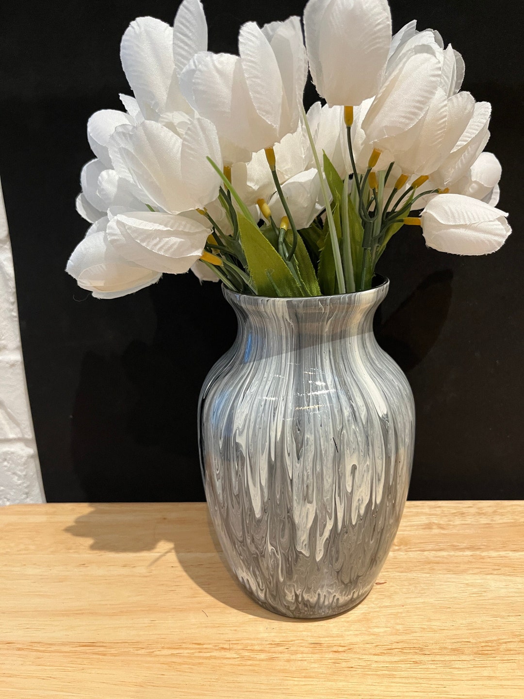 Grey, White and Black Glass Vase - Etsy