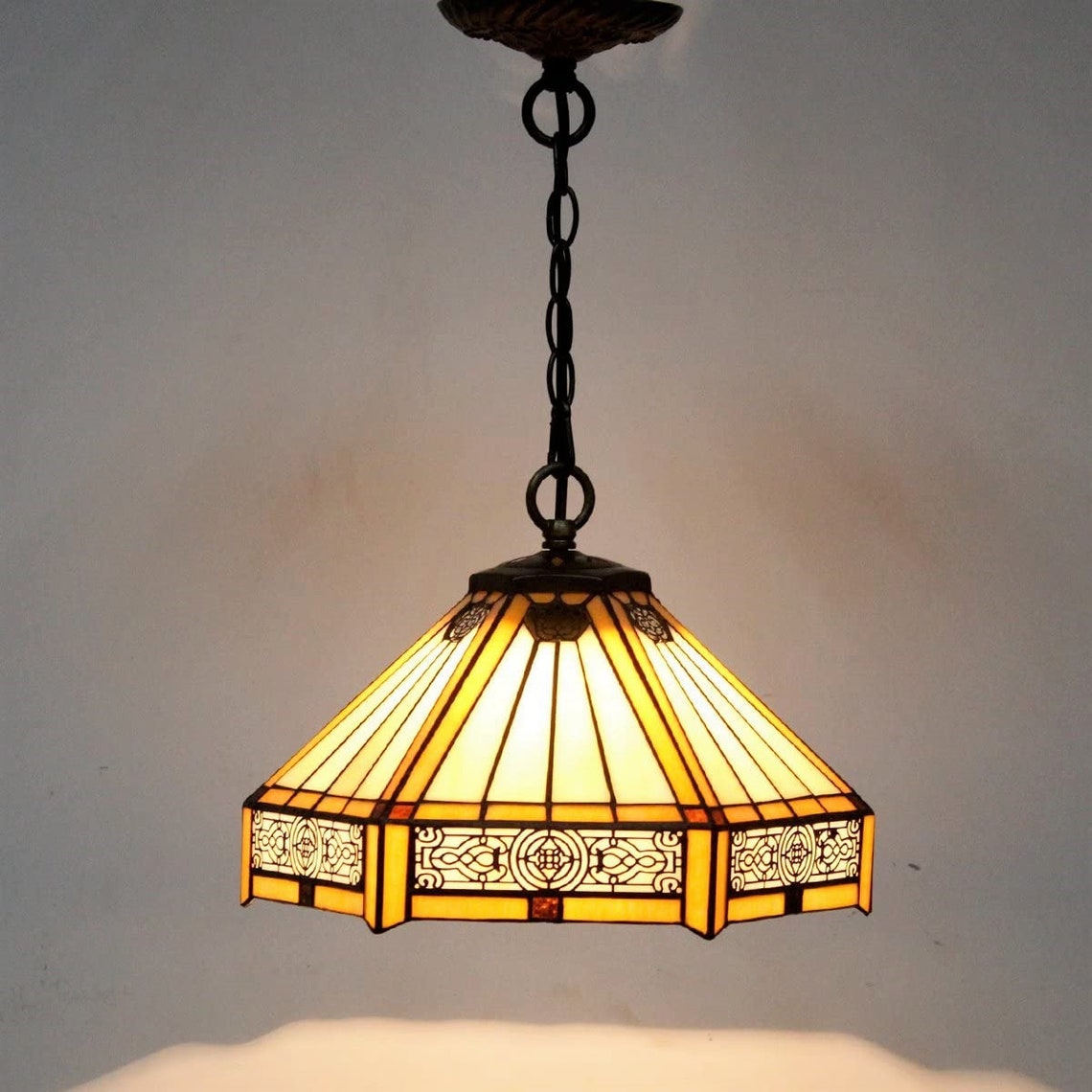Handmade Vintage Tiffany Hanging Lamp 12 Yellow Stained Etsy