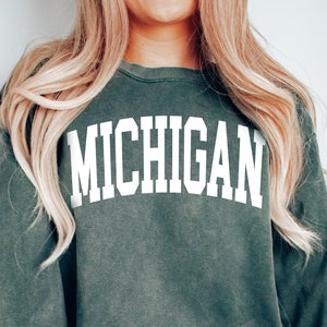 Comfort Colors® Minimalist Michigan Sweatshirt, Michigan Fan Shirt, Vintage Sweatshirt, Michigan Gift, College Student gift, Graduation Gift