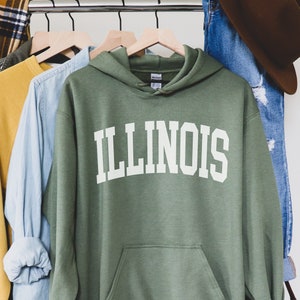 Classy Illinois Hoodie, Illinois Fan Crewneck Sweatshirt, boho Illinois Sweatshirt, Illinois Gift, College Vintage Illinois, Military Green