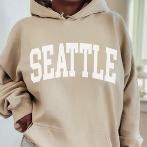 Minimalist Seattle Hoodie, Seattle Fan Crewneck Sweatshirt, Vintage Seattle Sweatshirt, Seattle Gift, College Student gift, SAND color