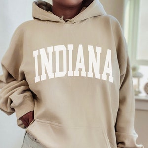 INDIANA Hoodie, Indiana Fan Crewneck Sweatshirt, Boho Classy Indiana Sweatshirt, Indiana Gift, College Student gift, heavy blend, SAND color