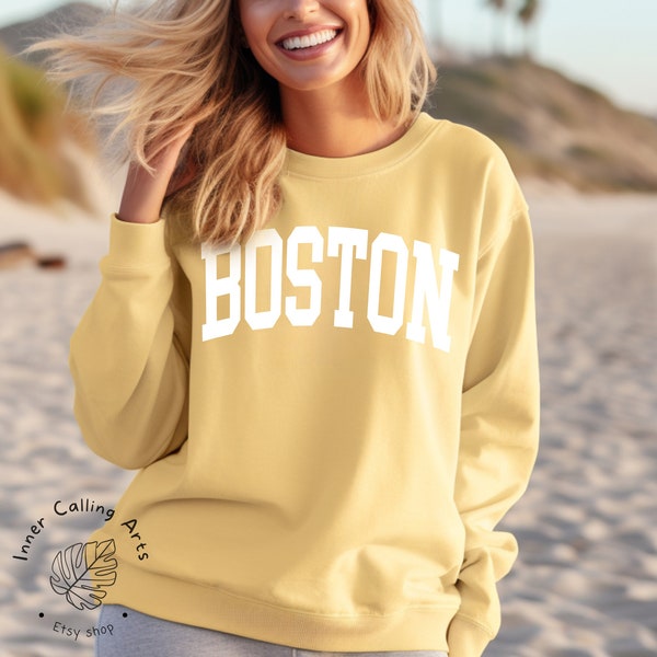 Comfort Colors® BOSTON Sweatshirt, boho classy boston crewneck, Boston Massachusetts Sweatshirt, Massachusetts Sweatshirt