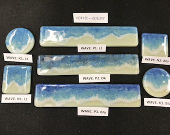 WAVE/OCEAN Fused Glass "by Charlie" Hand Crafted Drawer/Cabinet Pulls & Knobs... Made to Order