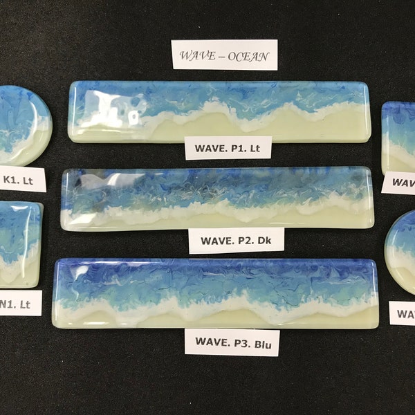 WAVE/OCEAN Fused Glass "by Charlie" Hand Crafted Drawer/Cabinet Pulls & Knobs... Made to Order