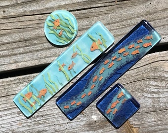 FISH Fused Glass "by Charlie" Hand Crafted Drawer/Cabinet Pulls & Knobs... Made to Order