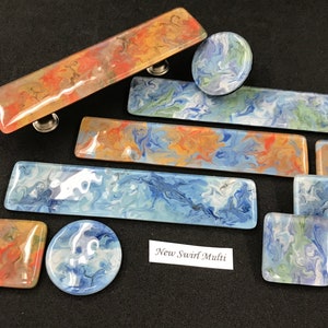 NEW SWIRL MULTI Fused Glass &quot;by Charlie&quot; Hand Crafted Drawer/Cabinet Pulls & Knobs... Made to Order