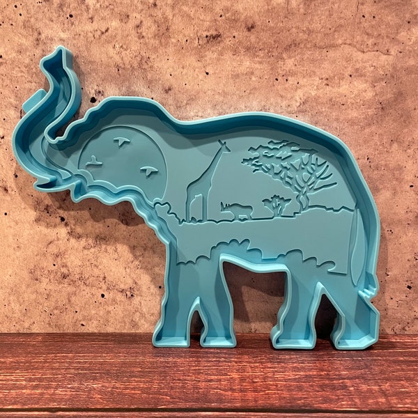 XL Silicone Elephant Mold with Safari Wildlife Animals and Nature Design for DIY, Craft, Resin Coaster