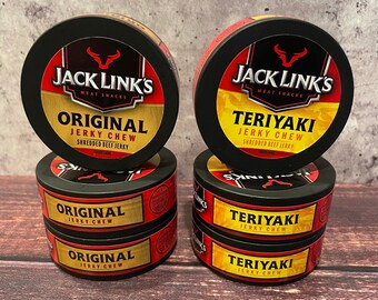 Jacks Links Shredded Beef Jerky Packed in Vintage Style Plastic Tin Teriyaki or Original