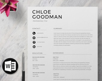 Plantilla de CV minimalista y moderna para Word / CV profesional / plantilla de CV simple / descarga instantánea