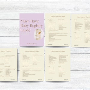 May include: A printable baby registry checklist guide with the title "Must-Have Baby Registry Guide" and the subtitle "Mothers Hines". The checklist is divided into categories such as "On the Go", "Nursery", "Clothing", "Health", "Feeding", "Diapering", "Bathing", "Household", and "For the Parents".