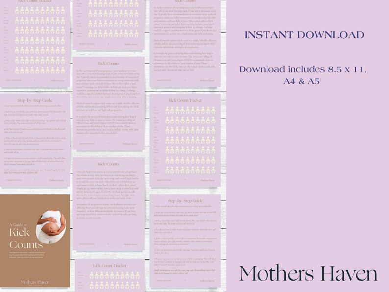 Printable Kick Count Log | Pregnancy Tracker | Kick Count Information | Pregnancy Guide | Fetal Movement Guide image 2