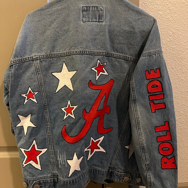 Hand Painted Roll Tide University of Alabama Jean Jacket | made to order