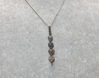 Pietersite Gemstone Pendant, Hematite Wire Wrapped Jewelry, Crystal Healing Support Necklace, Earth Tone Beads, Thyroid, Travel, Fidget