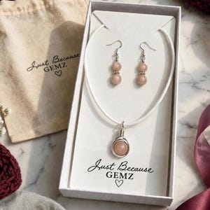 Sunstone Necklace and Earring Jewelry Set, Wire Wrapped Peach Pendant, Matching Crystal Jewelry, Handmade Gemstone Gift for Her, Positivity