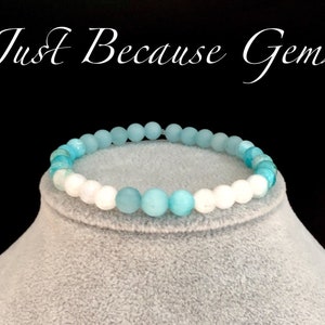 Peace and Positivity Crystal Bracelet, Hemimorphite, Rainbow Moonstone, Blue Jade, Gemstone Healing Jewelry, Boho Stacking Beads,