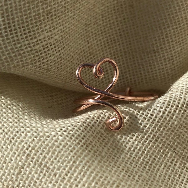 Heart Shape Wire Wrapped Ring, Rose Gold Heart Ring, Silver Heart Wire Ring, Thumb Ring, Adjustable Ring