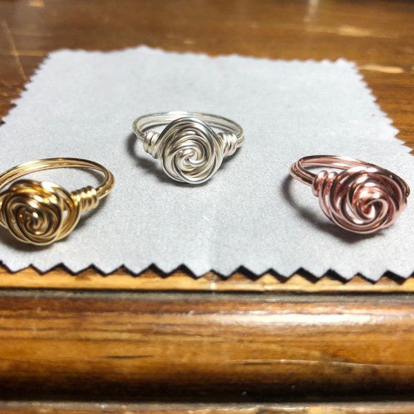 Rose Shaped Wire Wrapped Ring, Gold Ring, Silver Ring, Rose Gold Ring