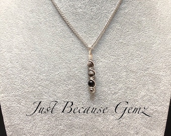 Silver Obsidian, Wire Wrapped Pendant, Three Gemstone Beaded Necklace, Healing Support Jewelry, EMF Necklace, Minimalist Gift, Fidget
