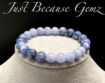 Thyroid, Diabetes, Immune Support, Courage, Sodalite, Aquamarine, Gemstone Beaded Bracelet, Healing Support Jewelry, Meditation Beads