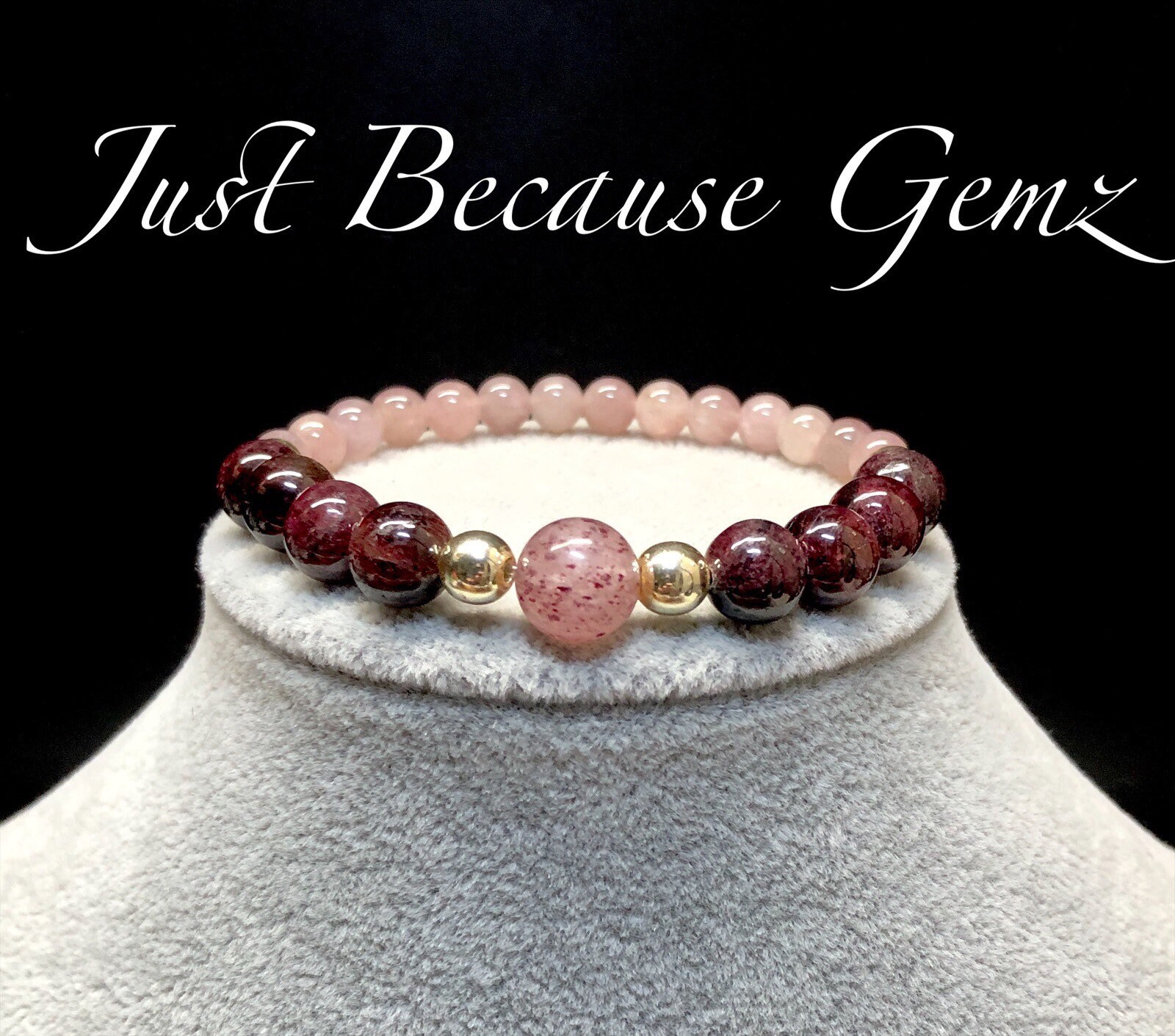 Strawberry Quartz, Madagascar Rose Quartz, Garnet Gemstone Beaded Bracelet, Healing Jewelry,  Inspires Love ,