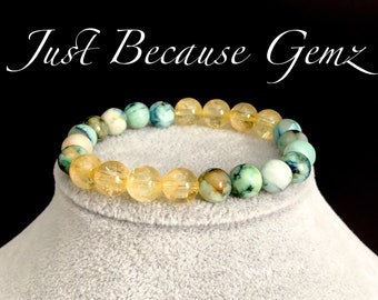 Citrine and Chrysocolla Azurite Gemstone Bracelet, Healing Jewelry, Diabetes Support, Thyroid Support, Stacking Bracelets, Stress relief