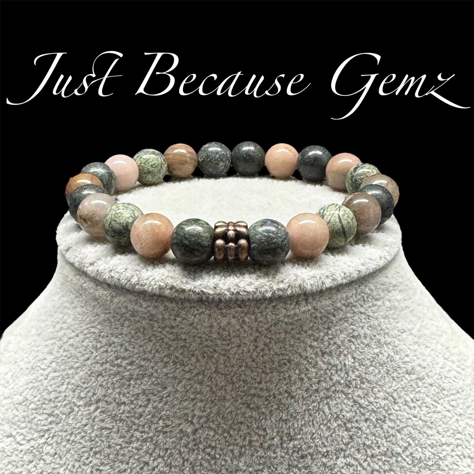 Rhodonite, Green Serpentine, Gemstone Beaded Bracelet, Metaphysical, Crystal Healing, Earthly Jewelry, Boho Gift, Crystal Gift, Boho Jewelry