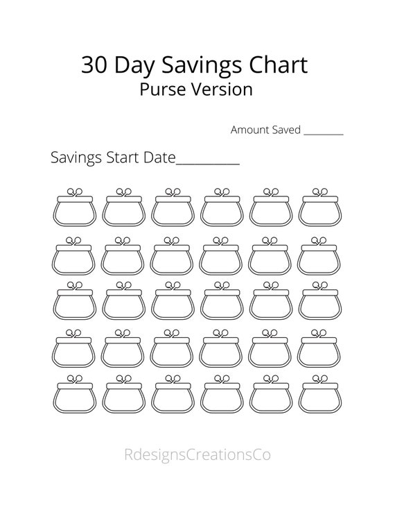 Monthly Savings Chart Savings Chart Tracker 30 Day | Etsy