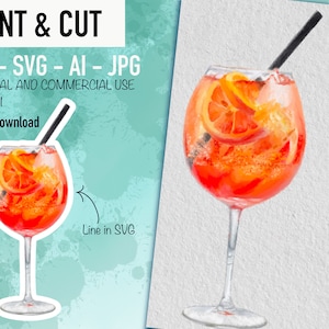 Clipart acquerello Aperol Spritz, bevanda estiva PNG SVG (download digitale)