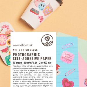 Glänzendes weißes selbstklebendes Fotopapier (A4) - 10 oder 50 Blatt druckbares Aufkleberpapier für Inkjet- und Laserdrucker, Scrapbooking, Basteln