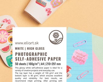 Glossy White Sticker Paper - Printable Self-Adhesive A4 Photo Paper