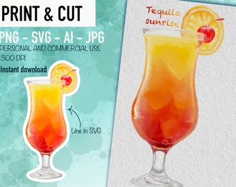 Tequila Sunrise Watercolor Clipart (svg, png, jpg, ai) (Digital Download)