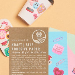 Papier autocollant kraft A4 | 5 ou 20 feuilles | Papier auto-adhésif marron | Imprimable au jet d'encre et au laser | Labels écologiques pour l'artisanat et l'emballage