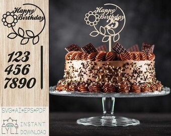 Personalized Happy Birthday Cake Topper SVG, Custom Age, Cricut, Silhouette (Digital Download)