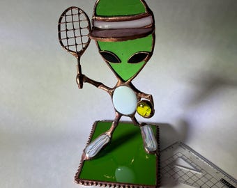 Stained Glass Alien Tennis Player