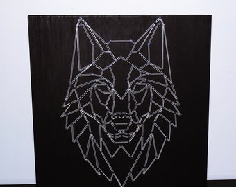 Geometric wolf string art DIY