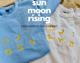Sun Moon Rising Embroidered Zodiac Sweatshirt Horoscope Sweatshirt Custom Gift