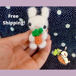 Tiny Crochet Bunny Holding a Carrot